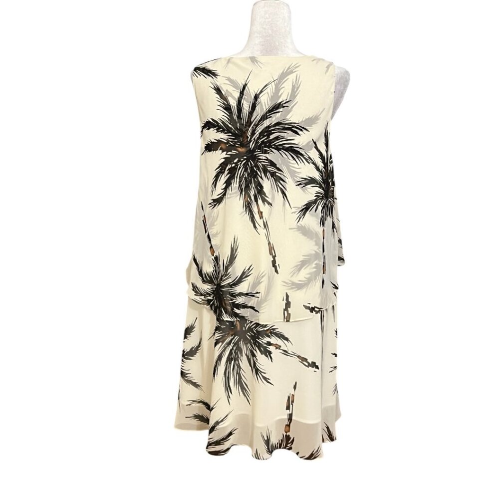 MOB Palm Tree Print Dress Women Sleeveless Lace Up Tropical Resort Vacation L - Picture 3 of 10